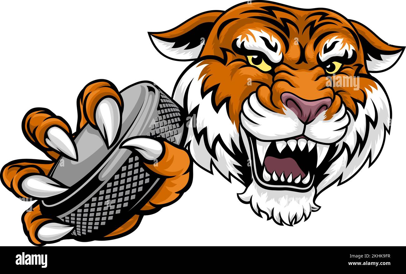 Tiger Ice Hockey Team Sports Cartoon Mascot Stock Vector