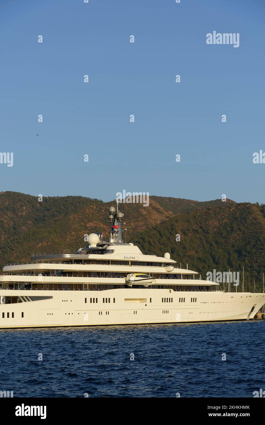 Marmaris, Turkey - November 14, 2022: Eclipse yacht of Russian oligarch Roman Abramovich in the Turkish port of Marmaris. High quality photo Stock Photo