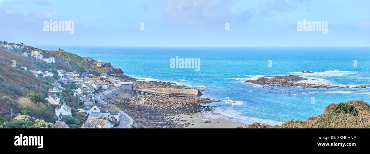 The village of Sennen Cove, Cornwall, England, on a winter day Stock