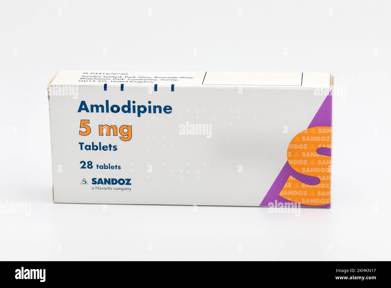 A box of Amlodipine high blood pressure tablets. Stock Photo
