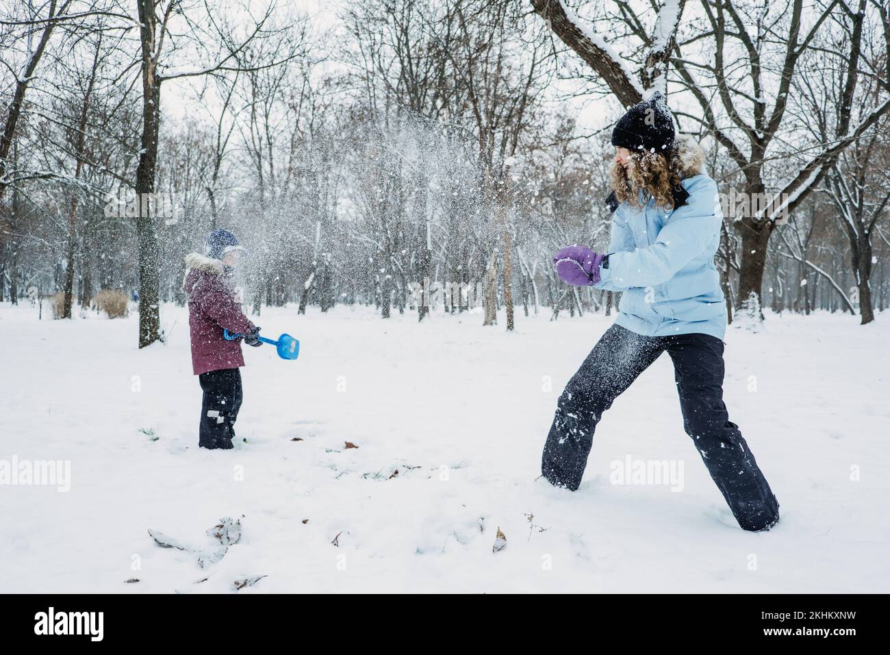 Outdoor winter activities for kids and family. Let it snow. Happy