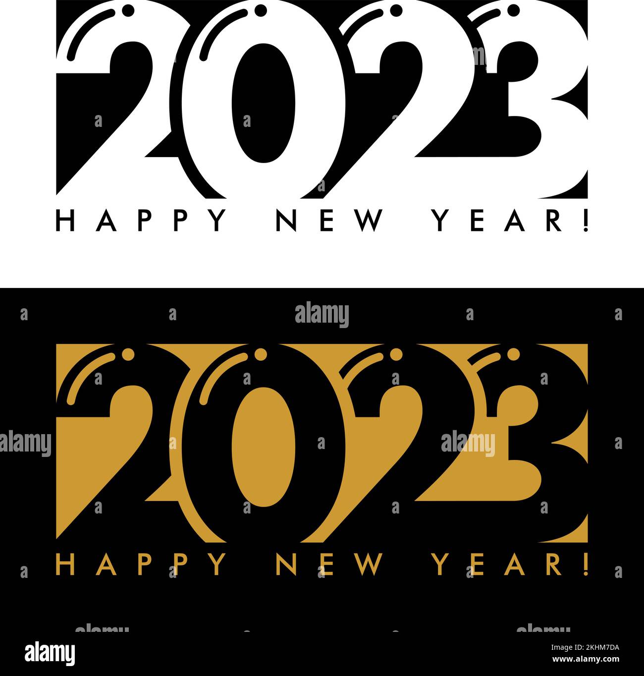 2023 Happy new year logo. Vector template of cover design for your greetings card, calendar, invitation, brochure, poster on transparent and black bac Stock Vector