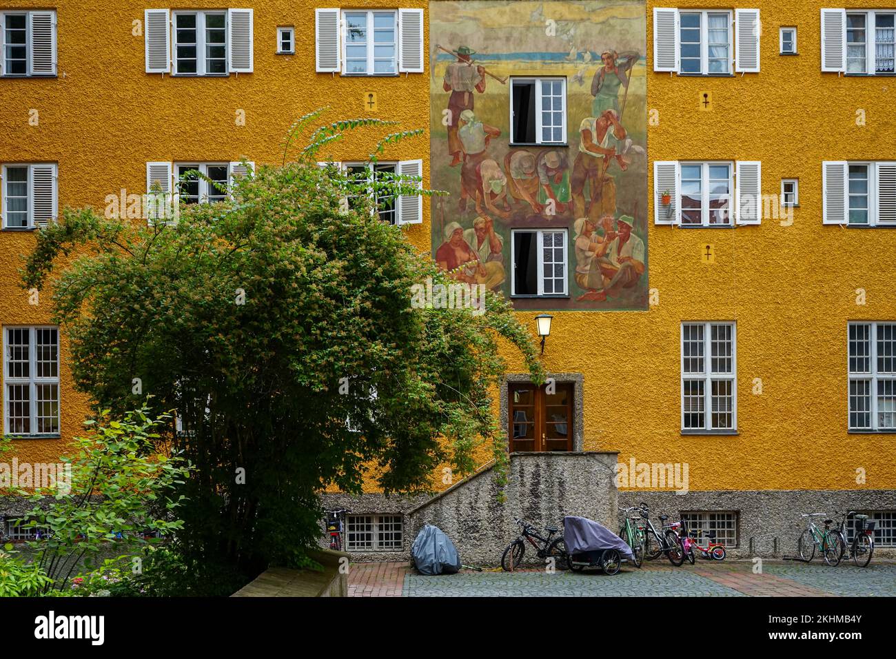 Borstei is a listed housing estate in the Munich district of Moosach, built between 1924 and 1929 by the architect and developer Bernhard Borst. Stock Photo