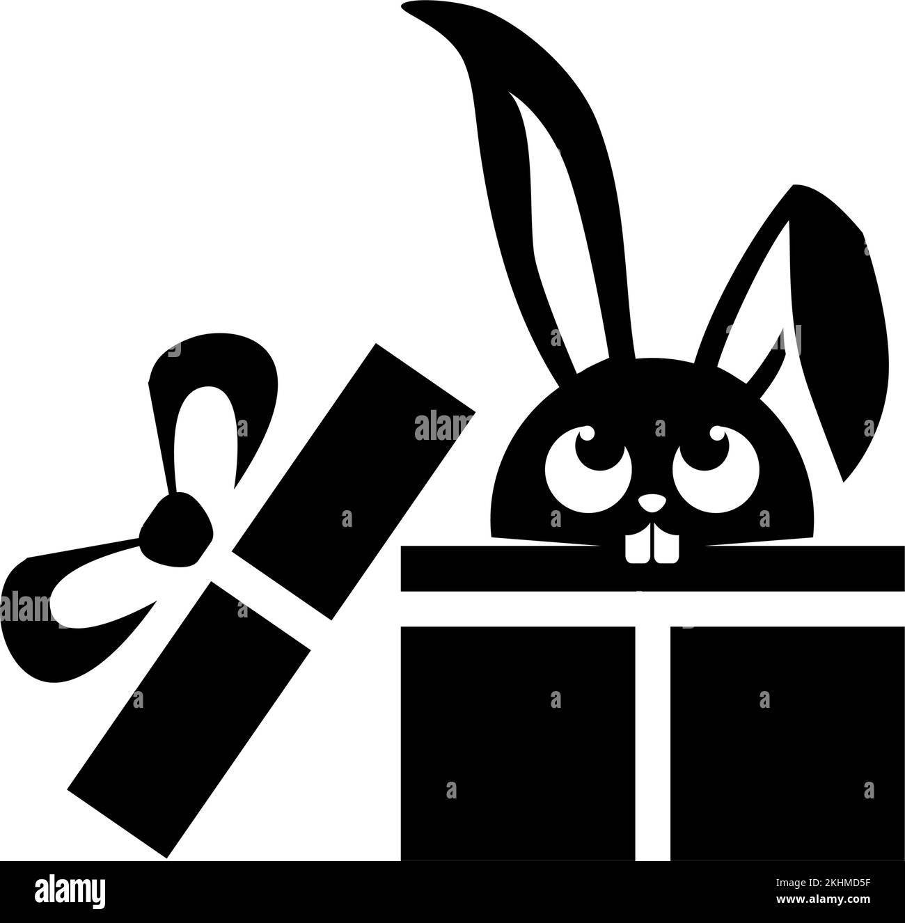 Rabbit in gift box. Vector symbol 2023 new china year and Easter. Stock Vector