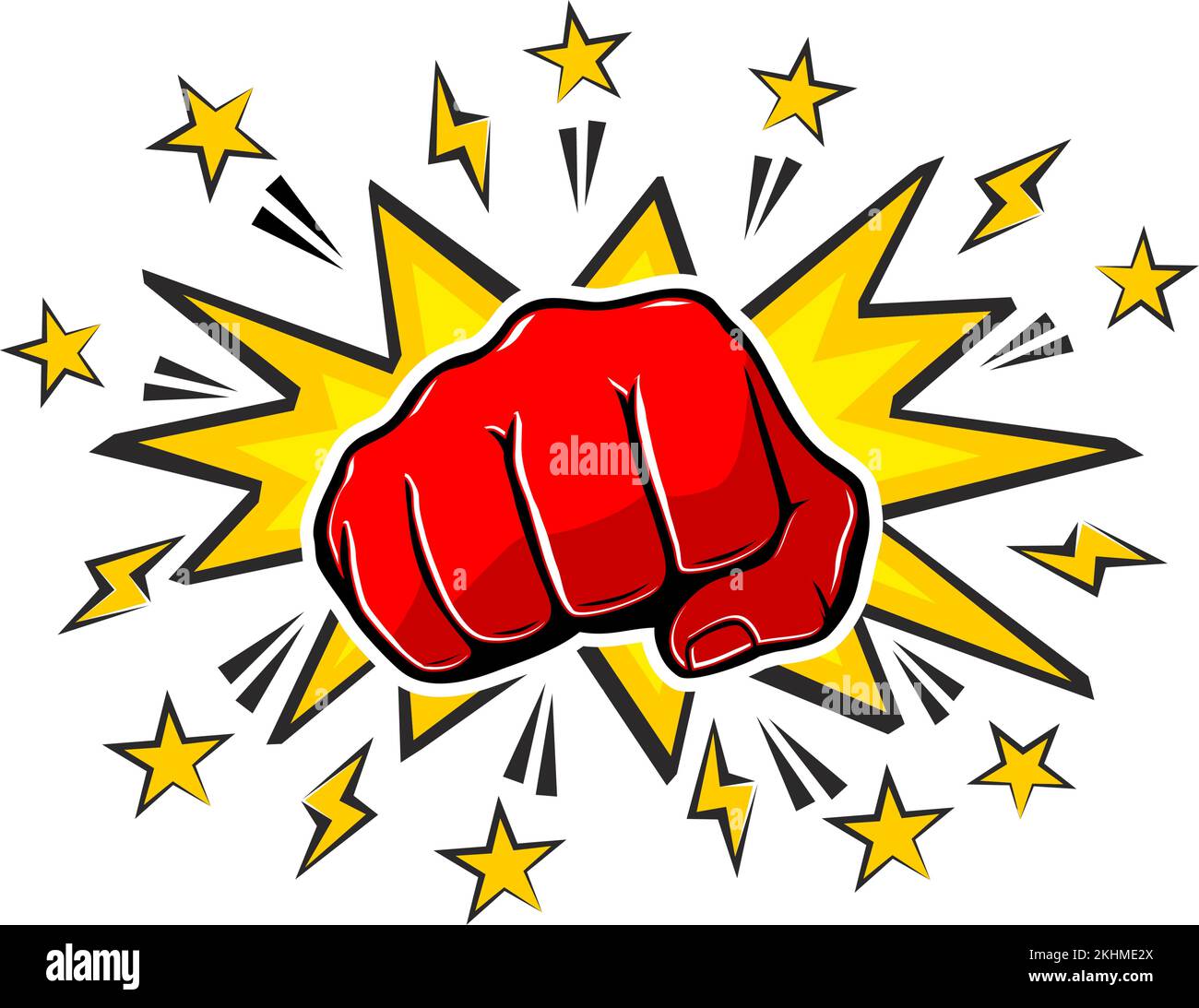 Explosive blow fist, strong punch drawn in comic style. Fist punching