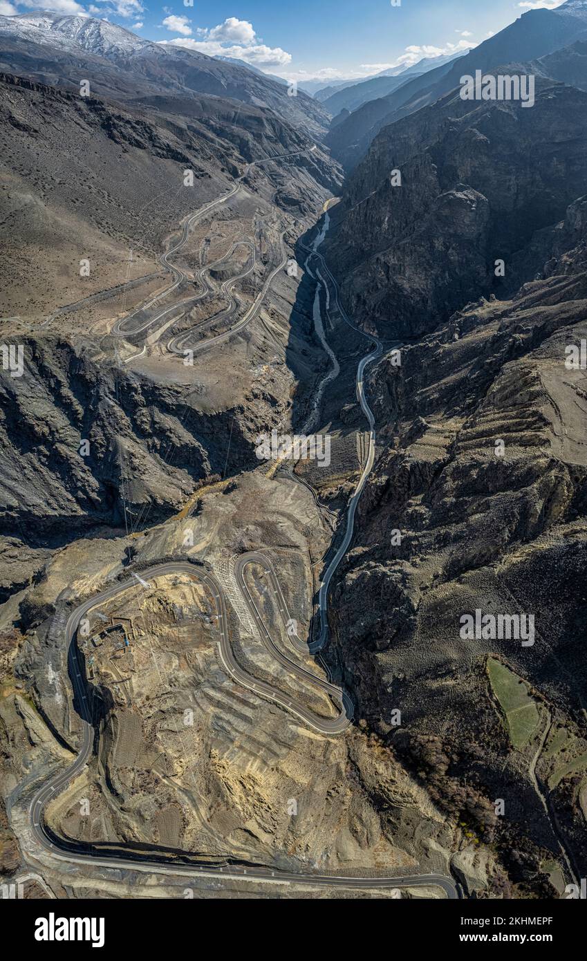 A landscape of Highways of Luozha Grand Canyon, Shannan City, Tibet, China with rocky lands Stock Photo