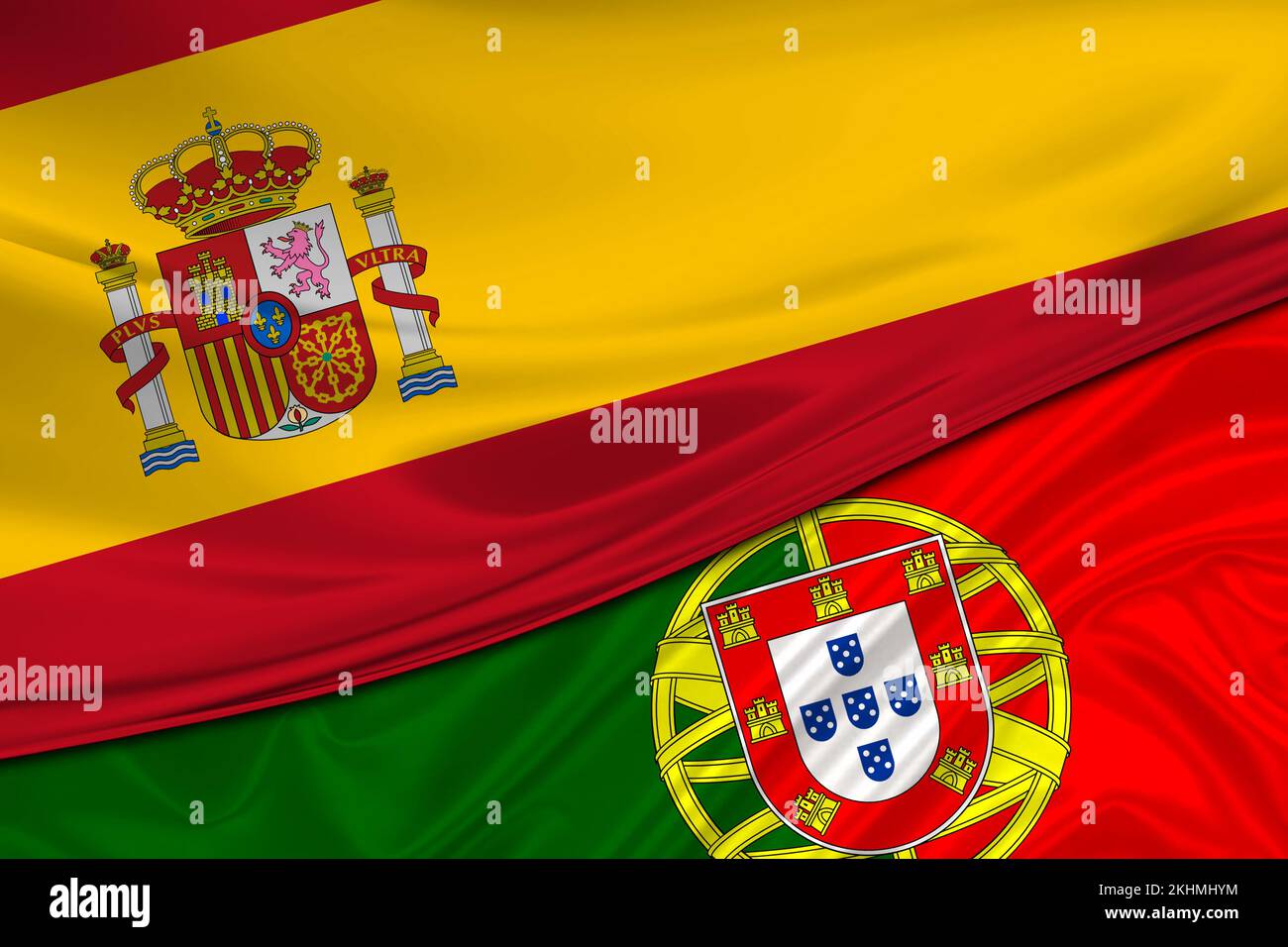 Flags Of Spain And Portugal International Relationships Stock Photo