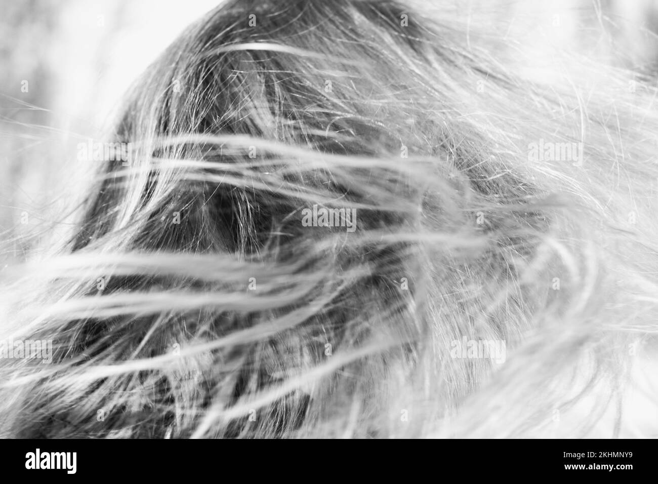 Close up flowing blond hair monochrome concept photo Stock Photo