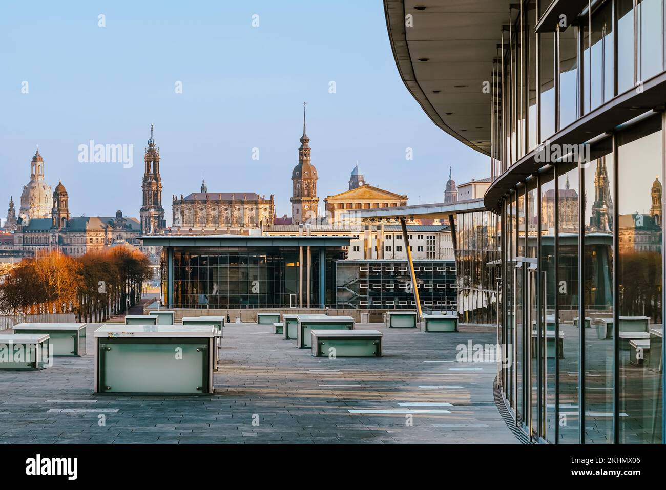 View of the Landtag of Saxony from the International Congress Center Dresden. Stock Photo