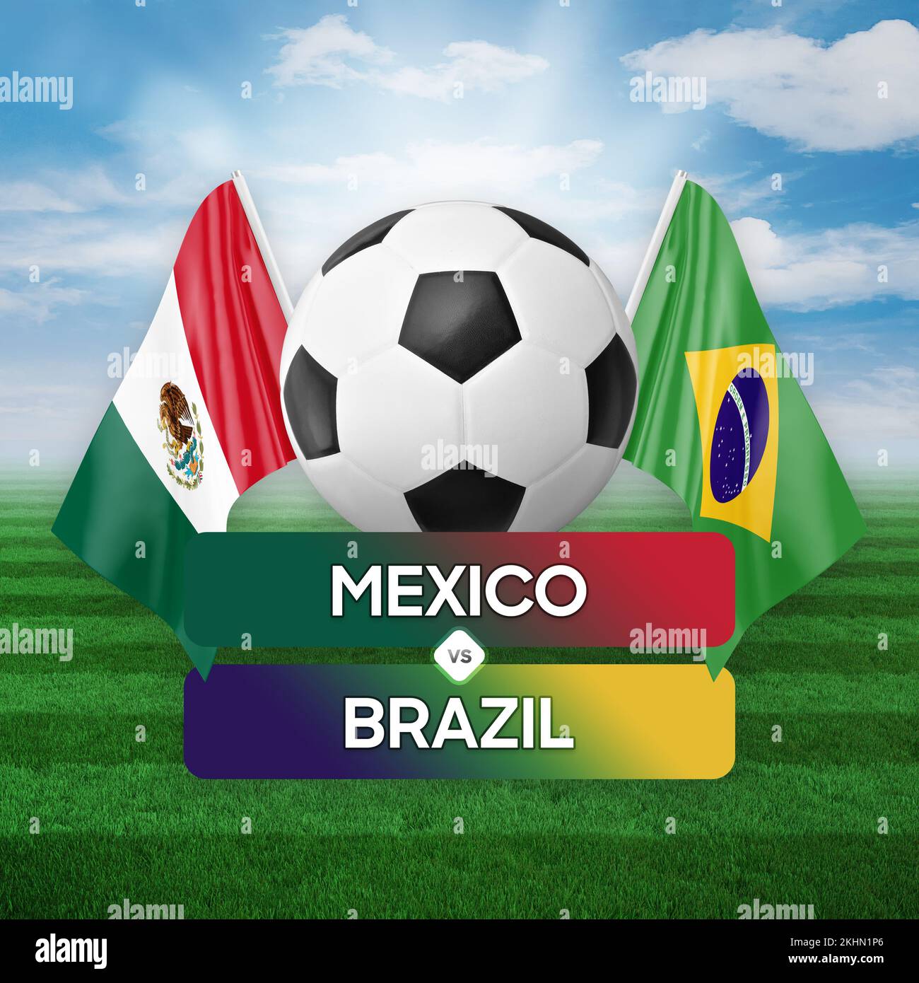 Mexico vs Brazil national teams soccer football match competition concept. Stock Photo