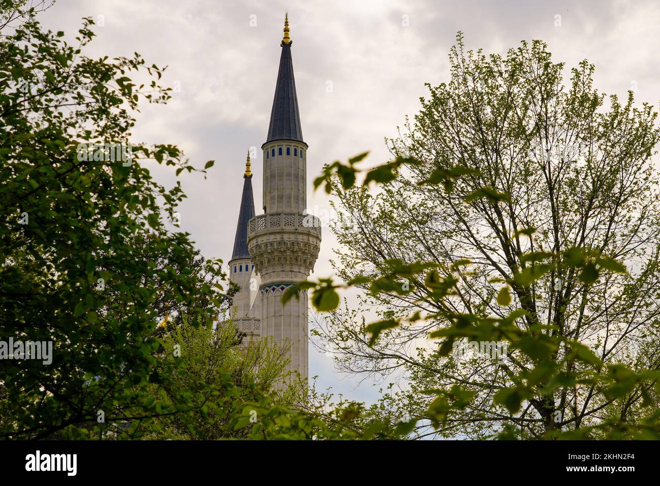 Sehitlik Mosque on the historic Turkish cemetery on Columbiadamm in the Neukoelln district. Stock Photo
