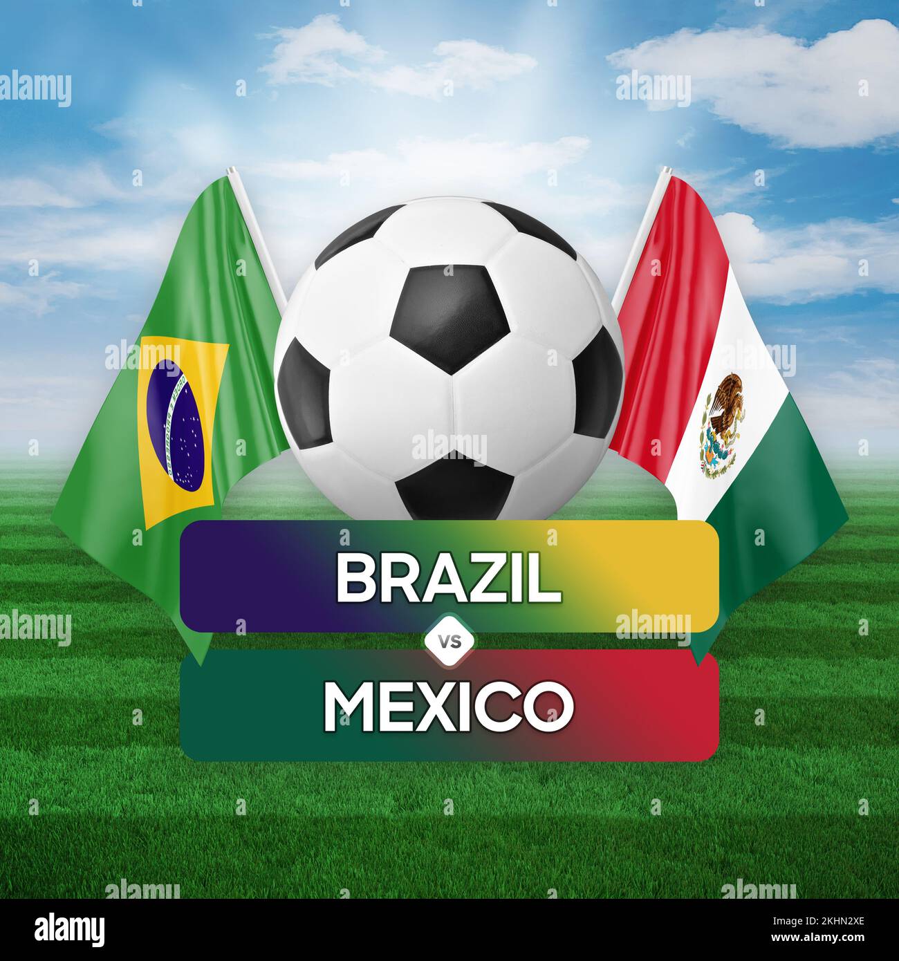 Brazil vs Mexico national teams soccer football match competition concept. Stock Photo