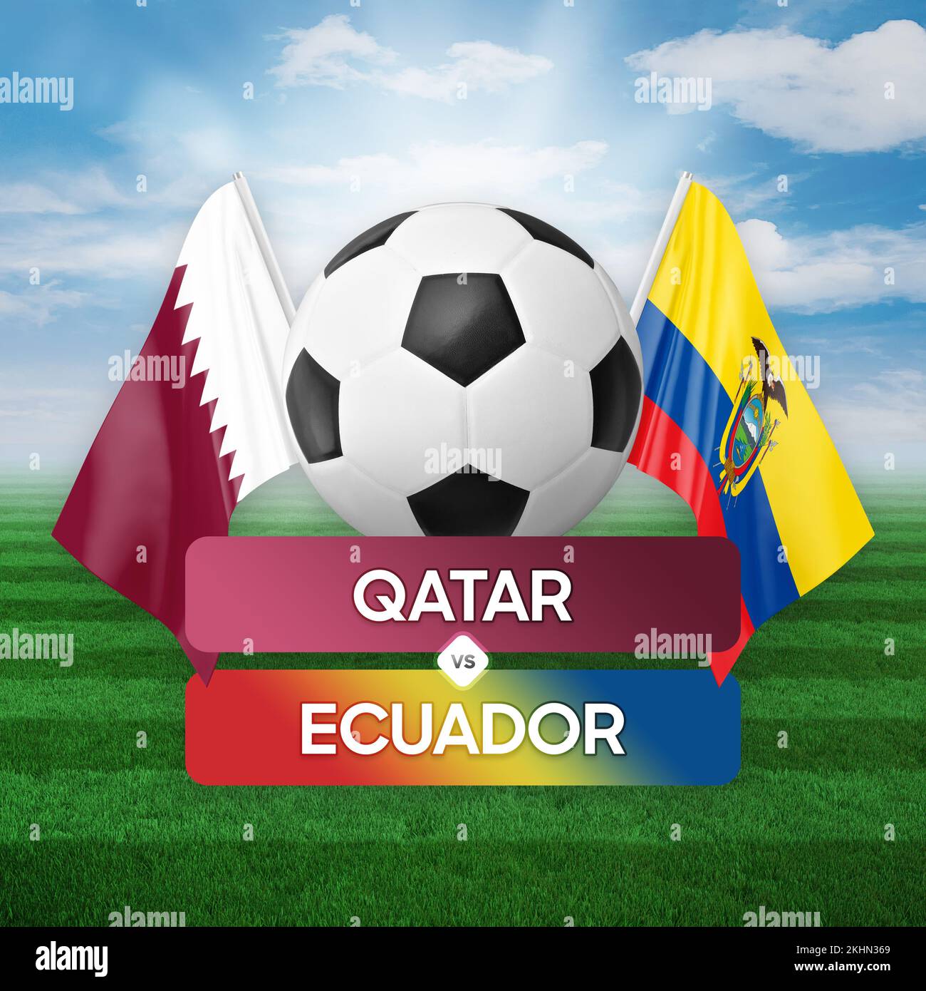 Qatar vs Ecuador national teams soccer football match competition concept. Stock Photo