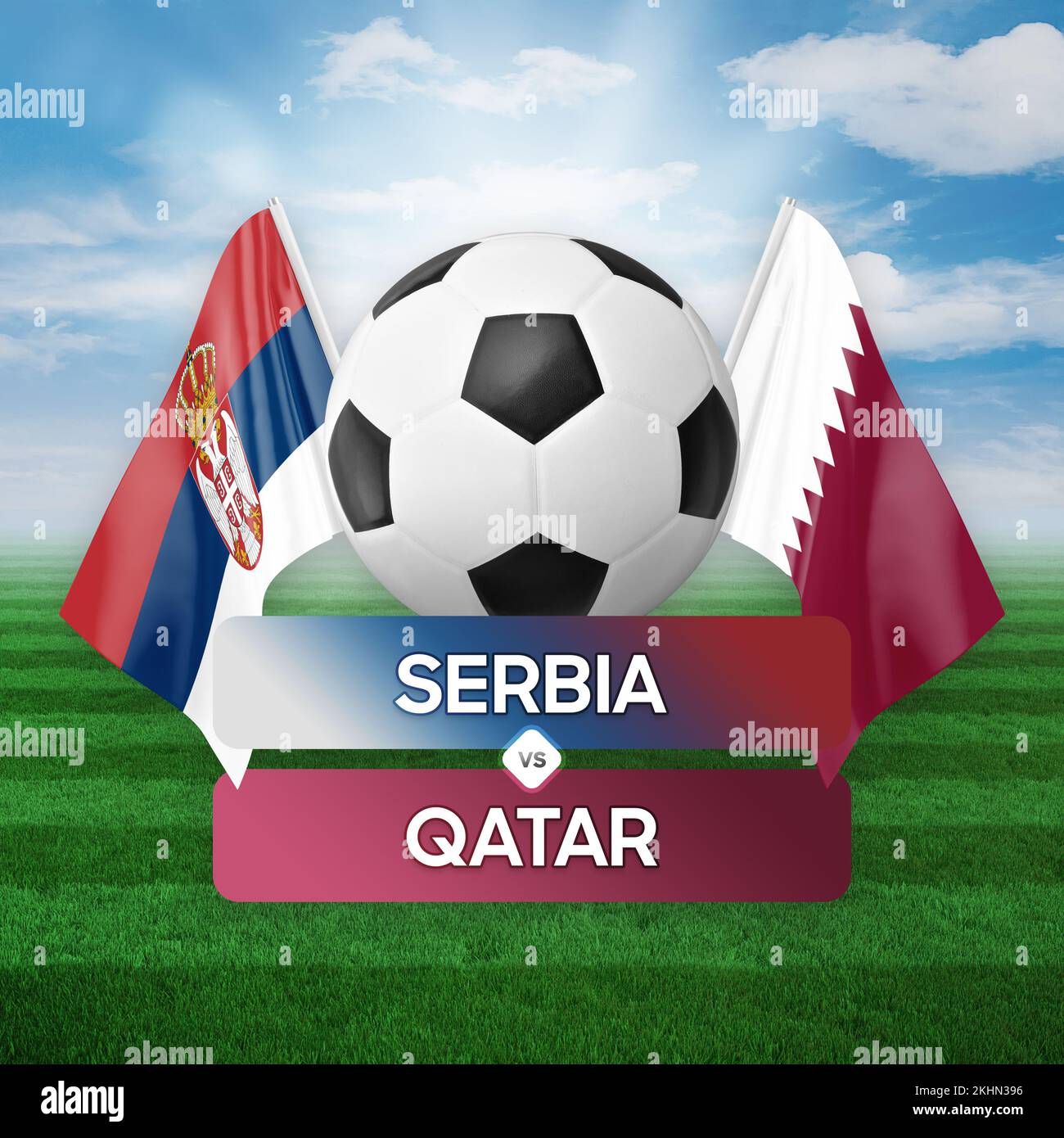 Serbia vs Qatar national teams soccer football match competition concept. Stock Photo