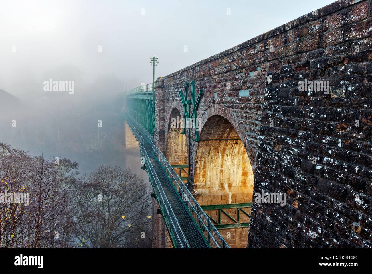 Shin Railway Viaduct which crosses the Kyle of Sutherland on a misty morning in November Stock Photo