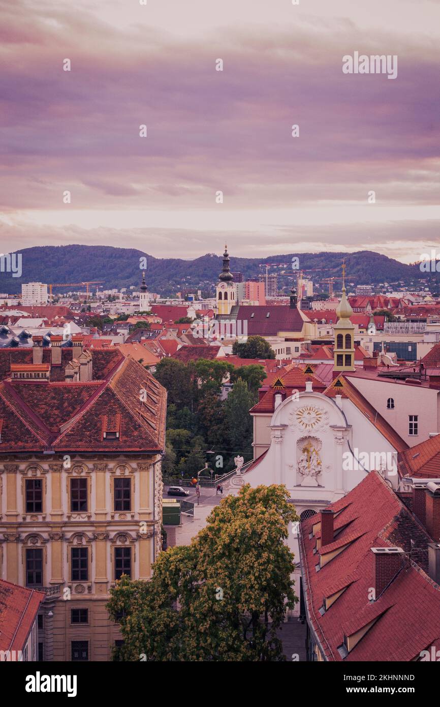 A vertical of the cityscape of Graz, Austria with beautiful ...