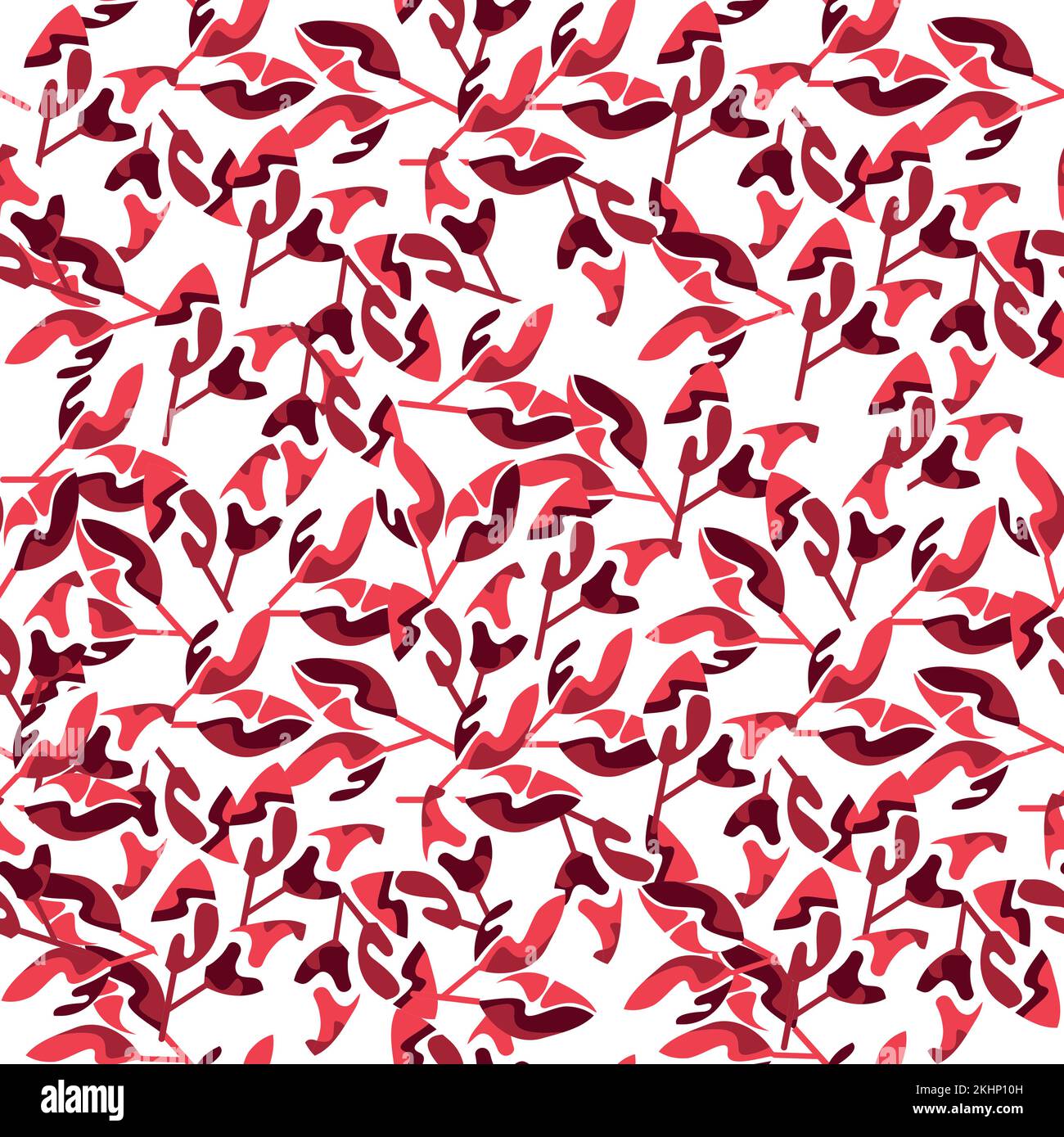 Modern vector seamless pattern with red abstract leaves. Digital drawn