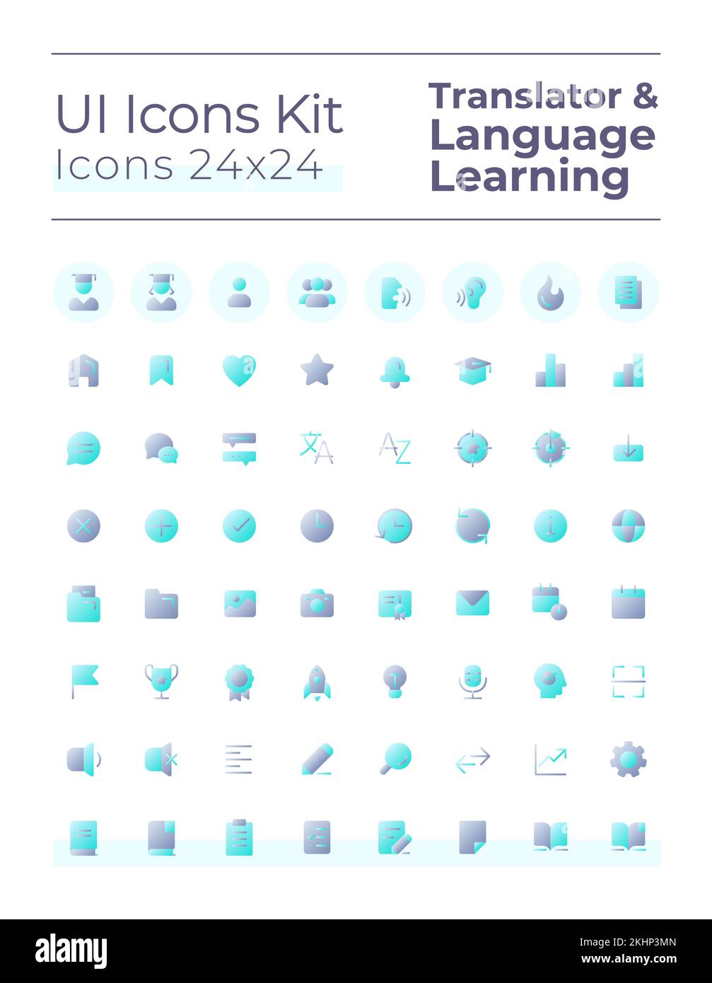 Translator flat gradient two-color ui icons set Stock Vector