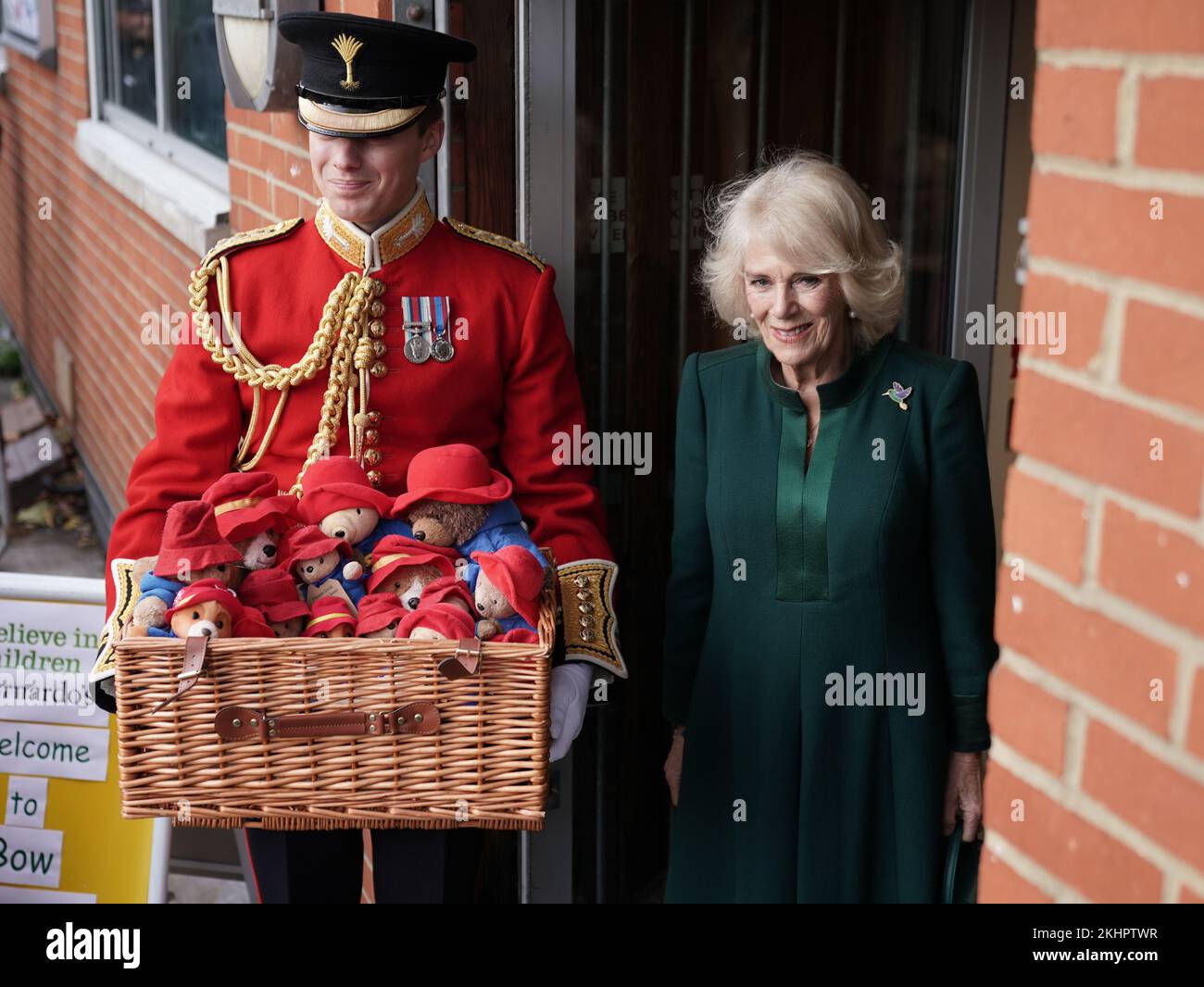 The Queen Consort during a special teddy bears picnic at a Barnardo's Nursery in Bow, London, where she personally delivered Paddington Bears and other cuddly toys, which were left as tributes to Queen Elizabeth II at Royal Residences, to children supported by the charity. Picture date: Thursday November 24, 2022. Stock Photo