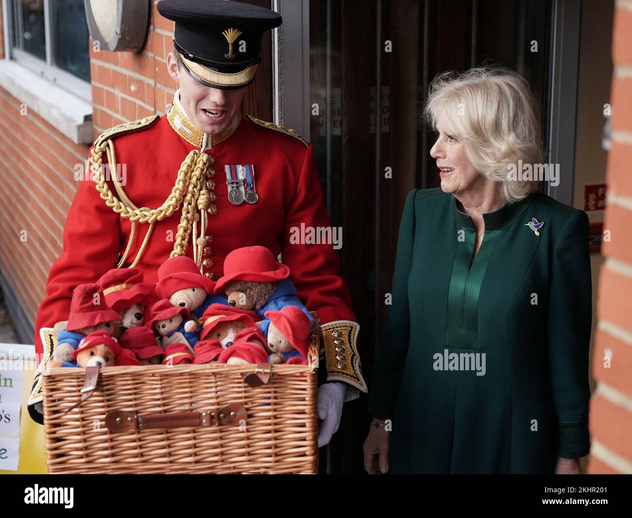 The Queen Consort during a special teddy bears picnic at a Barnardo's Nursery in Bow, London, where she personally delivered Paddington Bears and other cuddly toys, which were left as tributes to Queen Elizabeth II at Royal Residences, to children supported by the charity. Picture date: Thursday November 24, 2022. Stock Photo