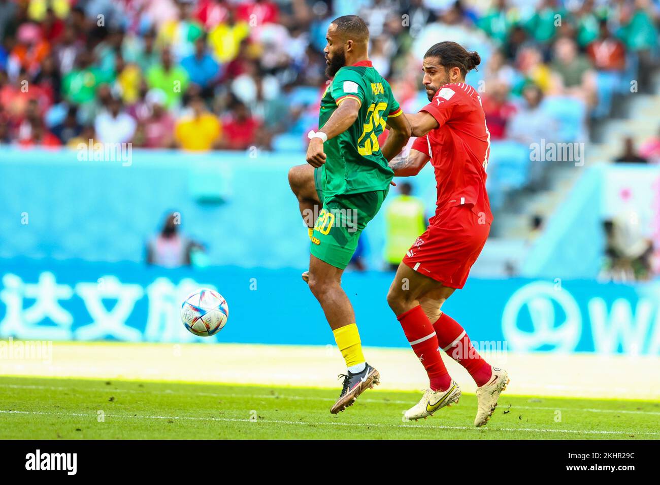 Doha, football, FIFA World Cup 2022, Switzerland. 24th Nov, 2022. vs Cameroon, in the picture: Bryan Mbeumo (CMR), Ricardo Rodriguez (SUI), Photo: Andrzej Iwanczuk Credit: Sipa USA/Alamy Live News Stock Photo