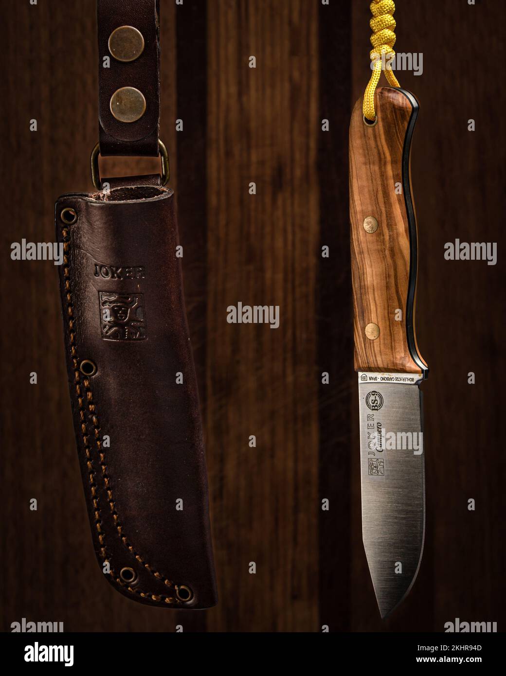 A vertical closeup of a joker campero knife and sheath Stock Photo Alamy