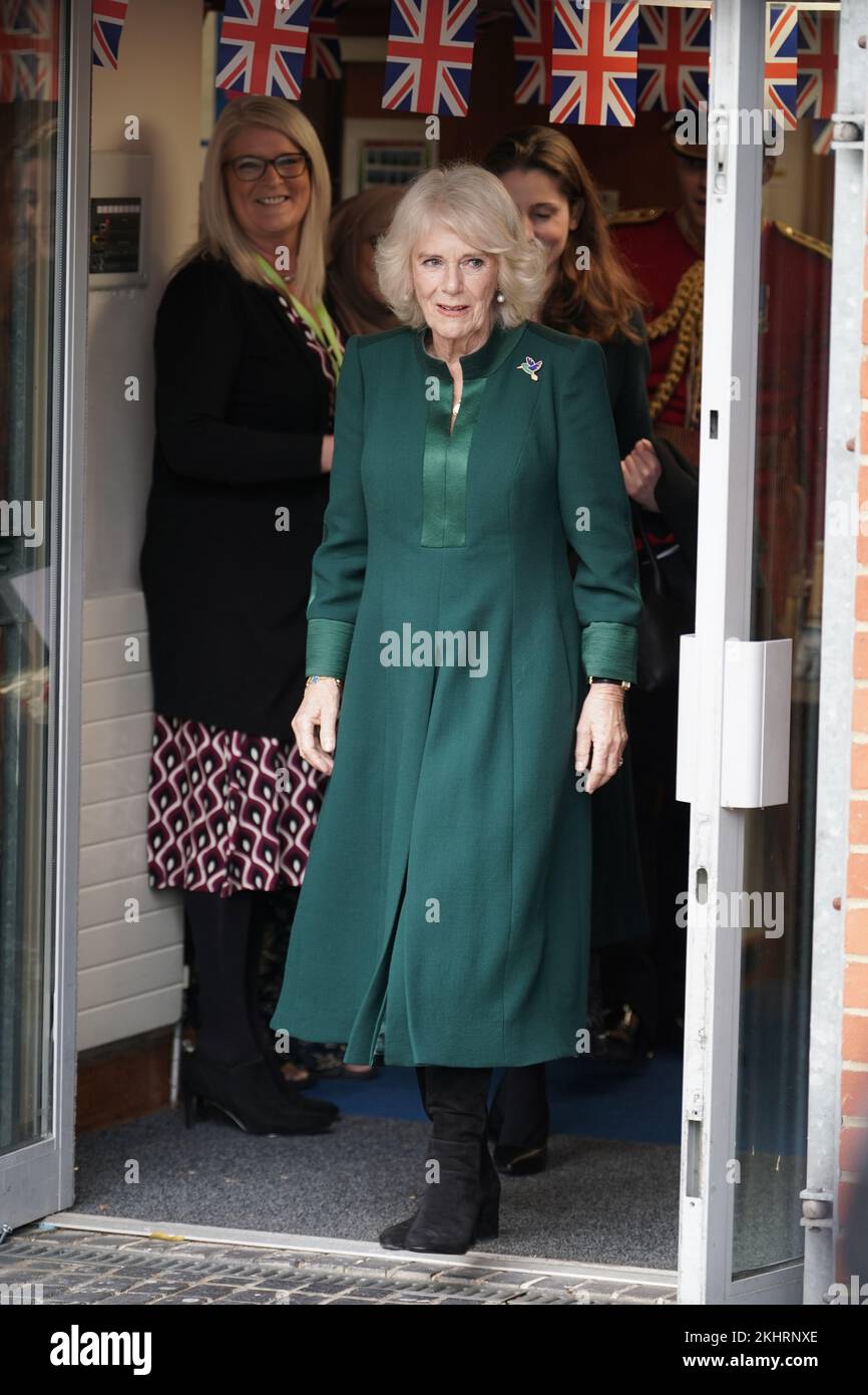 The Queen Consort departs after a special teddy bears picnic at a Barnardo's Nursery in Bow, London, where she personally delivered Paddington Bears and other cuddly toys, which were left as tributes to Queen Elizabeth II at Royal Residences, to children supported by the charity. Picture date: Thursday November 24, 2022. Stock Photo