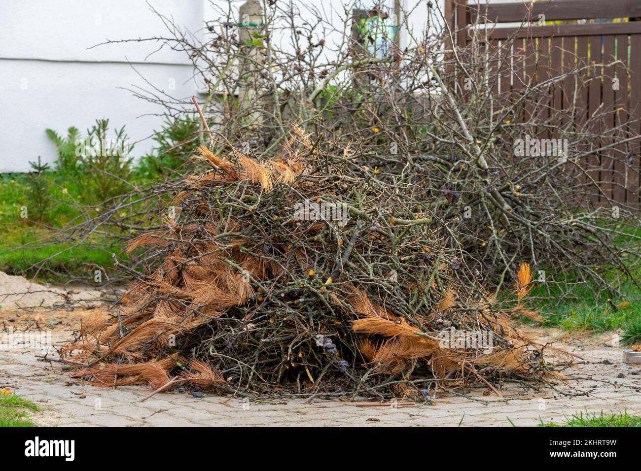 Heaps of garden waste to burn 01 Stock Photo Alamy