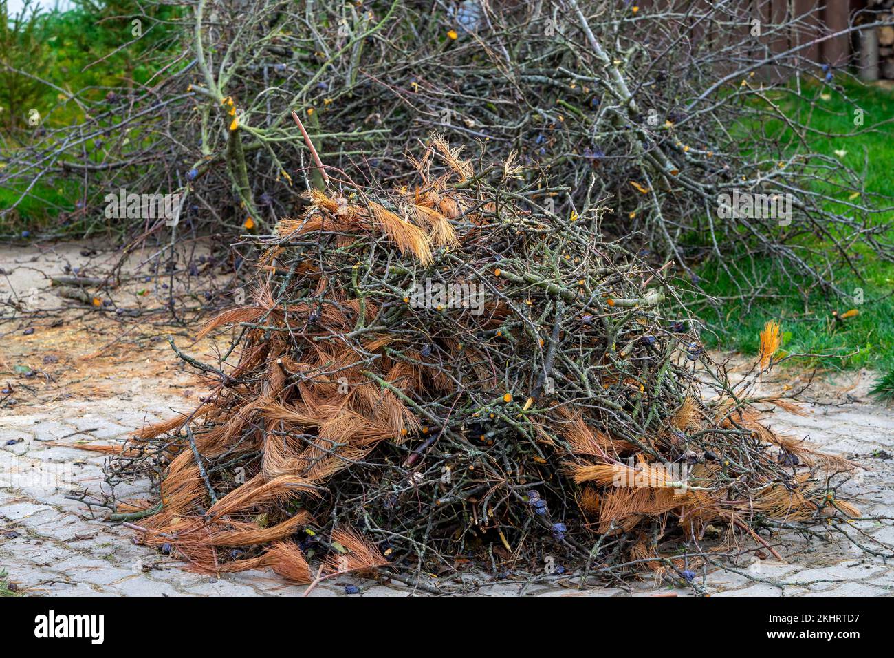 Heaps of garden waste to burn Stock Photo Alamy