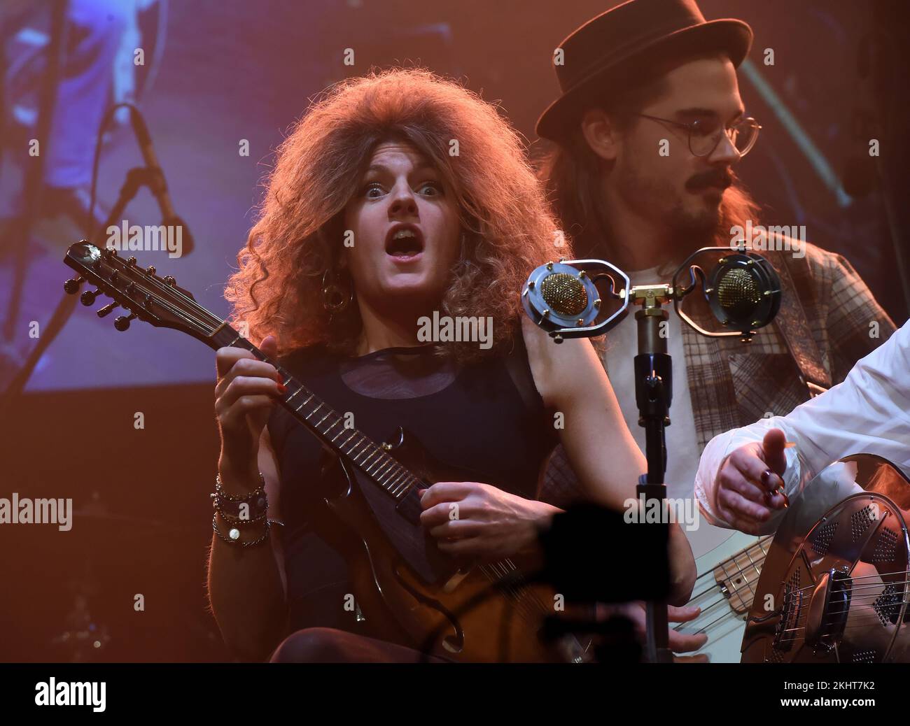 Music group  Muddy What? of Germany performs during the music Festival Blues Alive in Sumperk, Czech Republic, November 17, 2022. From left Ina Spang, Michi Land. (CTK Photo/Ludek Perina) Stock Photo