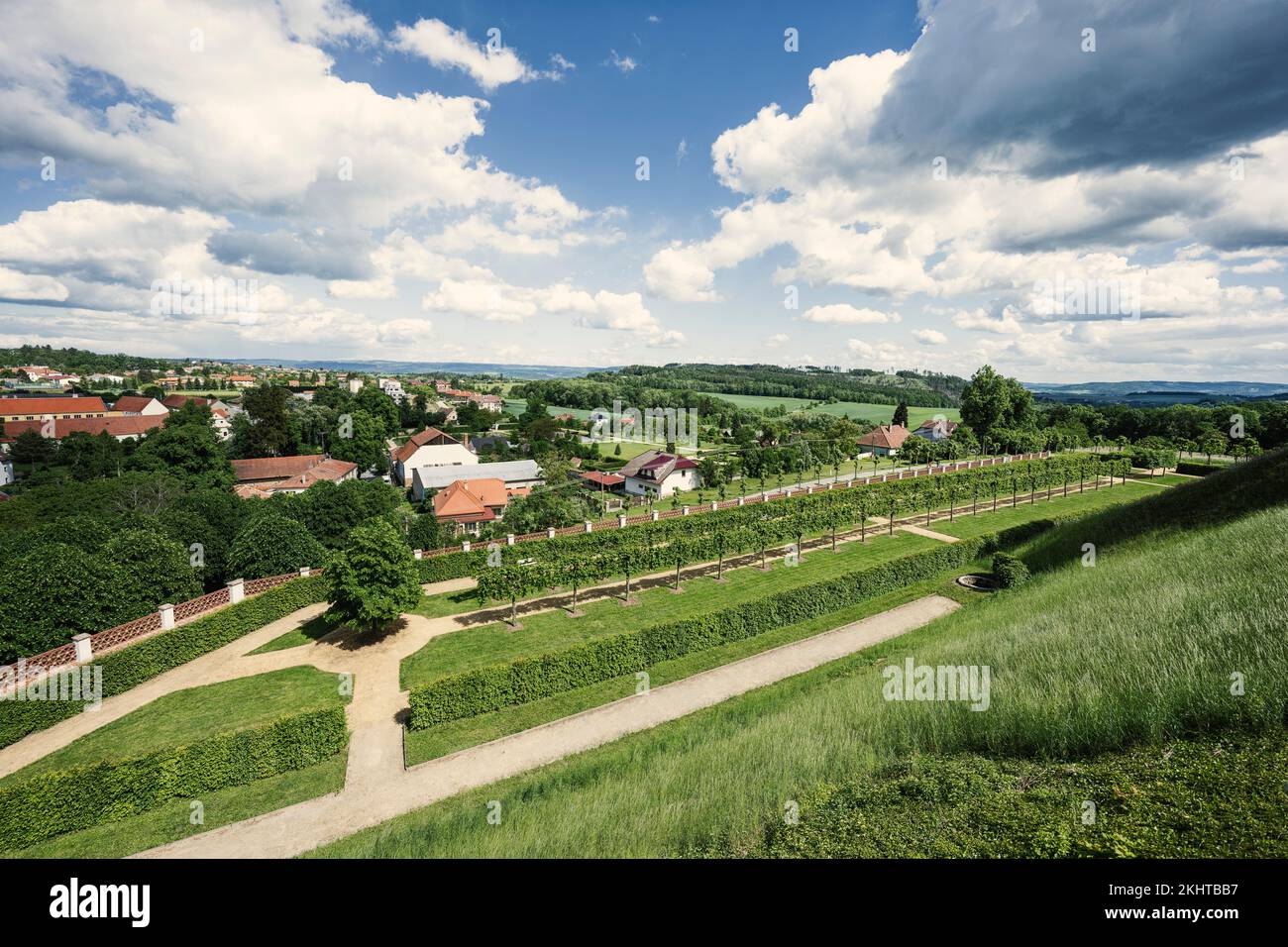 Panorama of garden at Chateau Kunstat, Czech Republic Stock Photo