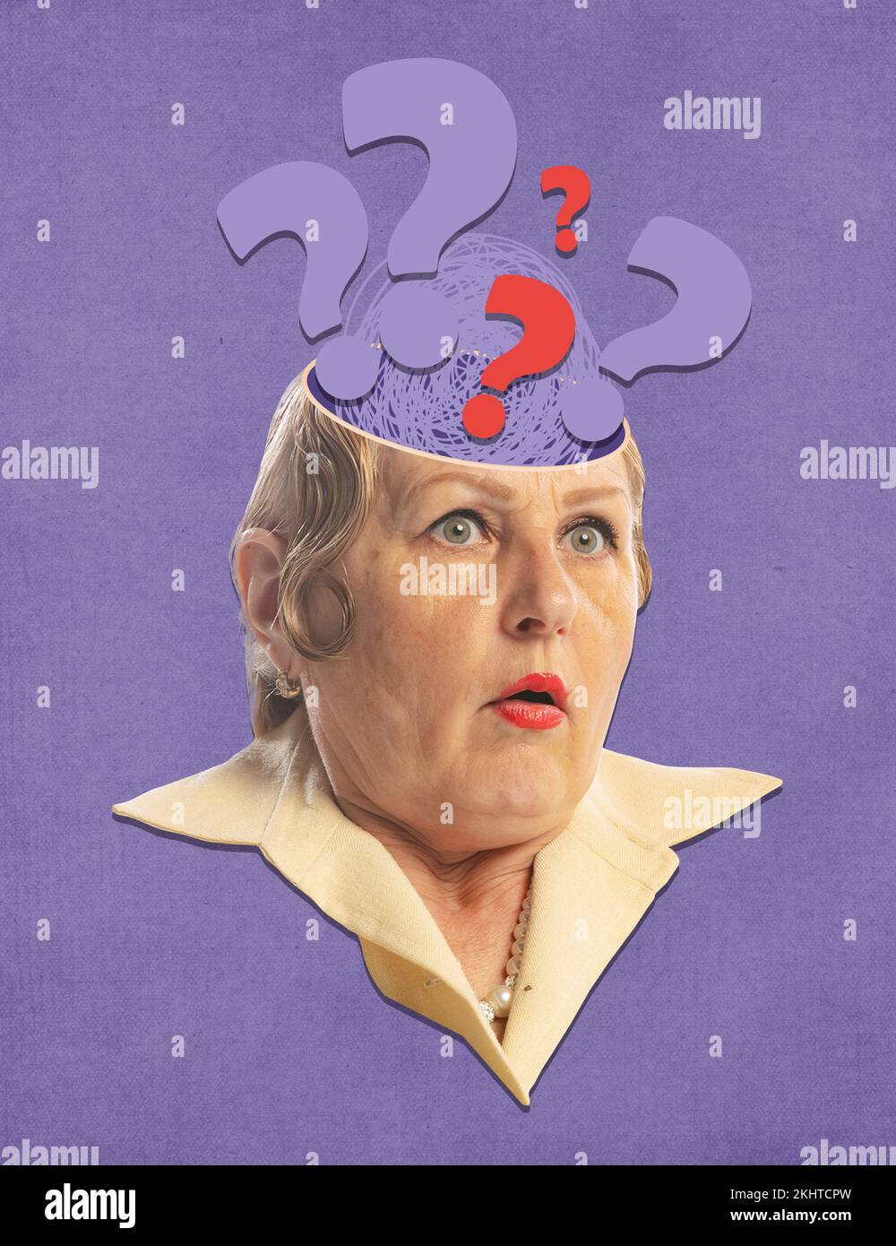 Contemporary art collage. Creative design. Question marks appearing