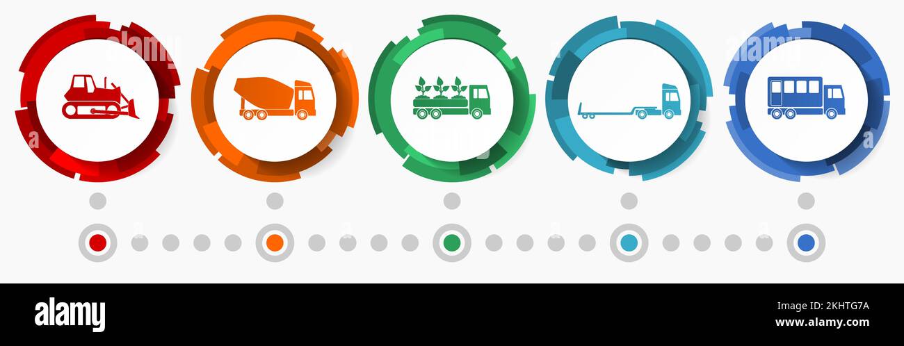 Transport vector icon set, vehicles concept flat design buttons, infographic template Stock Vector