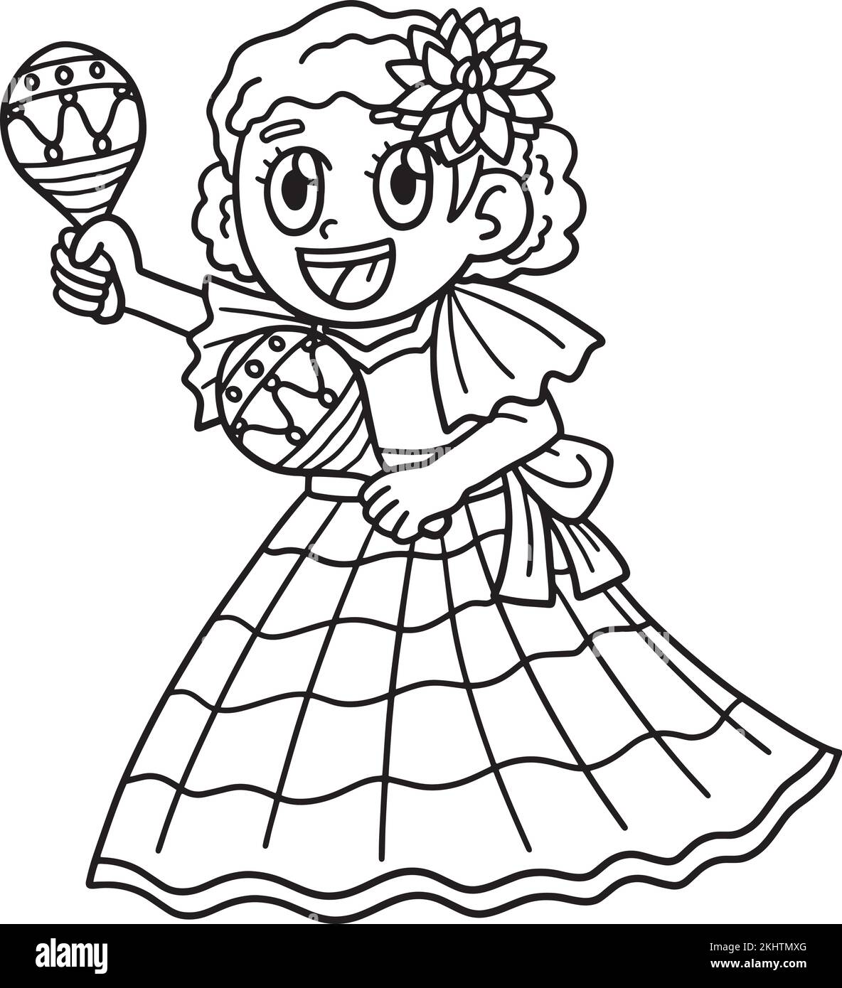Cinco de Mayo Girl with Maracas Isolated Coloring Stock Vector Image