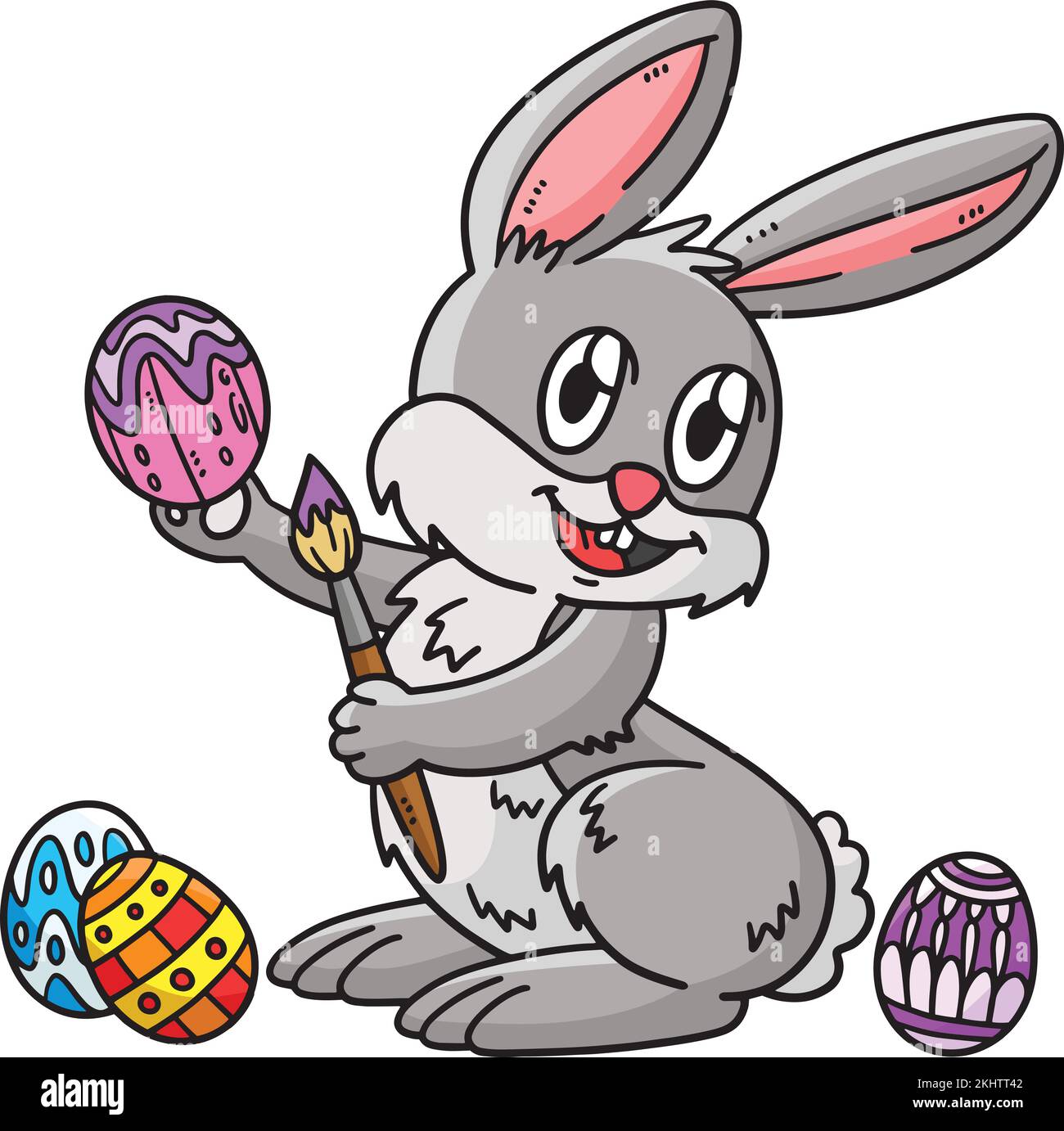 Bunny Painting Easter Egg Cartoon Colored Clipart Stock Vector Image ...