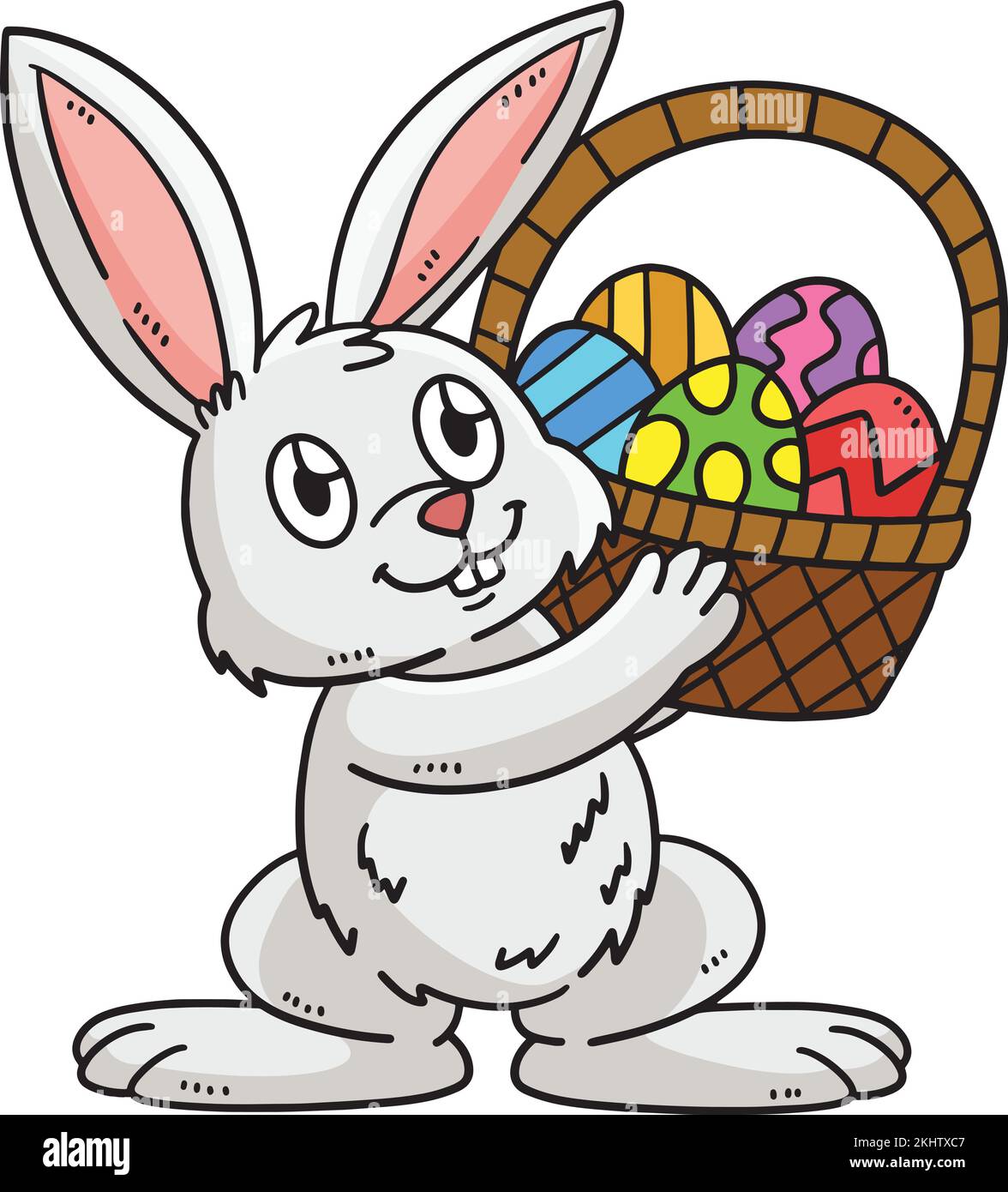 Bunny and Basket of Easter Eggs Cartoon Clipart Stock Vector Image
