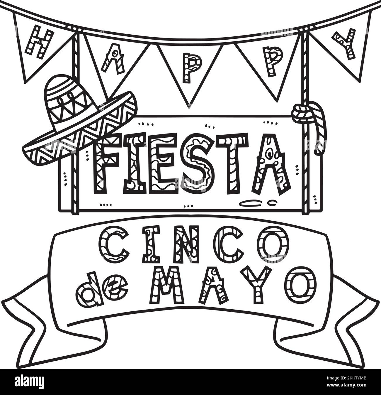 Cinco de Mayo Fiesta Isolated Coloring Page  Stock Vector
