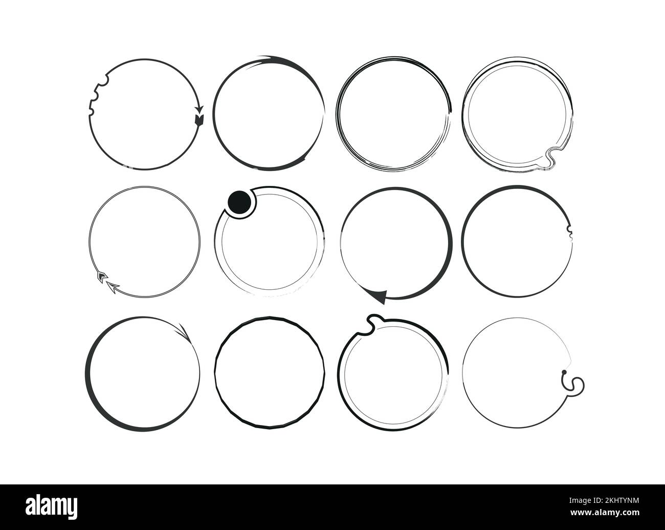 Eleven abstract hand-drawn circle frames with different details Stock Vector