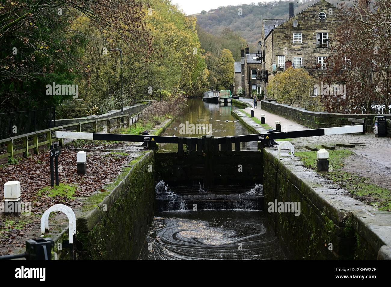 Rochdale Canal at Hebden Bridge Stock Photo