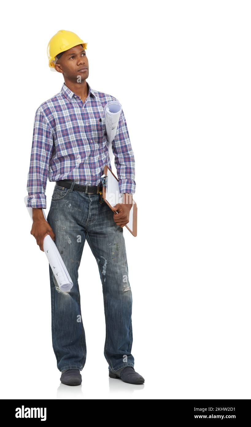 Architecture manager, black man and engineer planning building