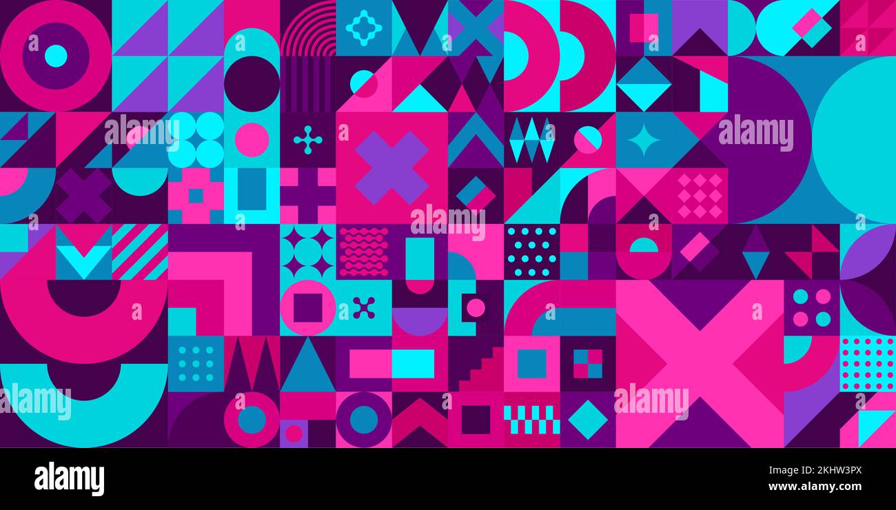 Seamless Abstract Vector Bauhaus Geometric Pattern Design Background Stock Vector