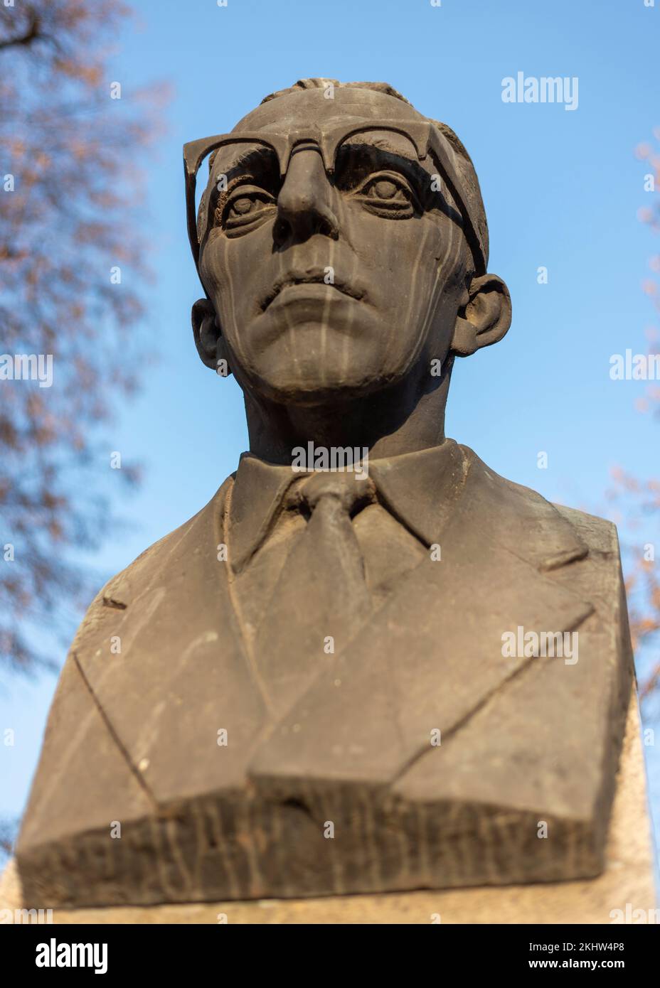 Bust of Dimitar Dimov as a prominent Bulgarian dramatist and novelist. Sofia, Bulgaria Stock Photo