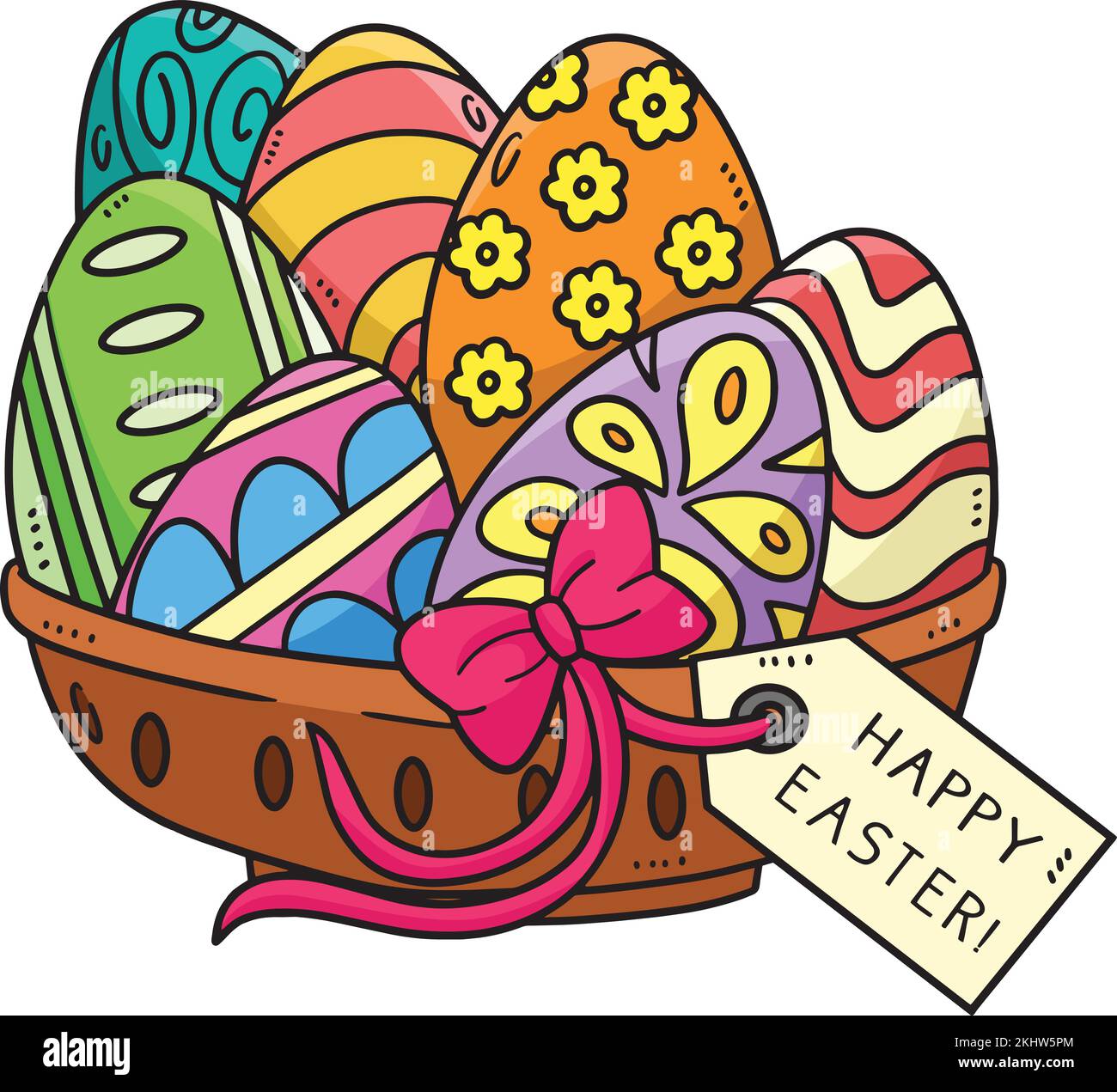 Happy Easter Egg Basket Cartoon Colored Clipart Stock Vector Image