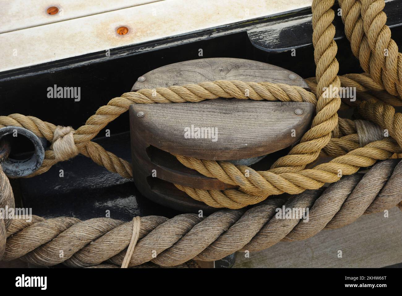 Detail of ropes and rigging on an old sailing ship Stock Photo Alamy