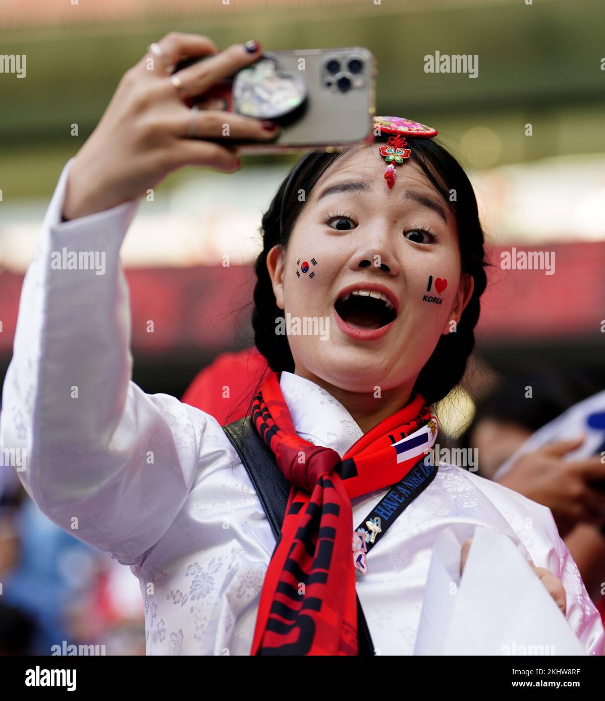 South Korea's fans ahead of the FIFA World Cup Group H match at the Education City Stadium, Doha, Qatar. Picture date: Thursday November 24, 2022. Stock Photo