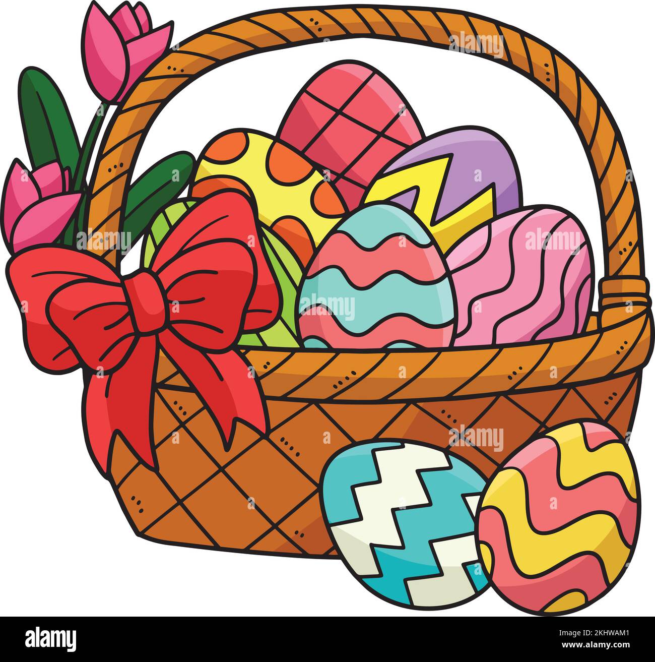 Easter Eggs Basket Cartoon Colored Clipart Stock Vector