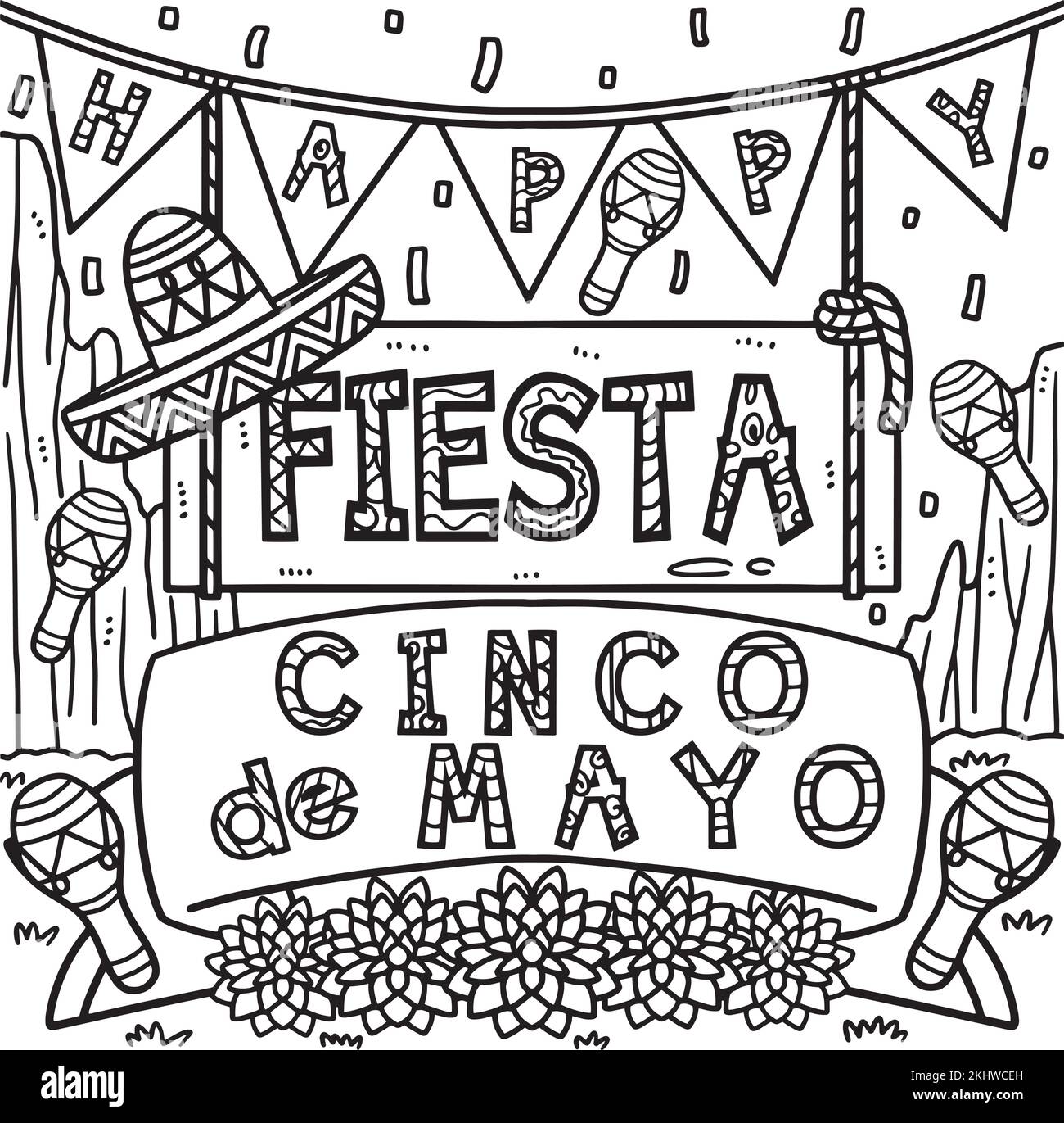 Cinco de Mayo Fiesta Coloring Page for Kids Stock Vector