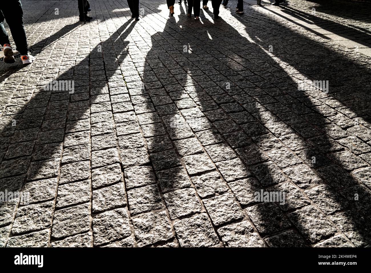 Pedestrians in a pedestrian zone, winter, long shadows, Dortmund, NRW, Germany, Stock Photo