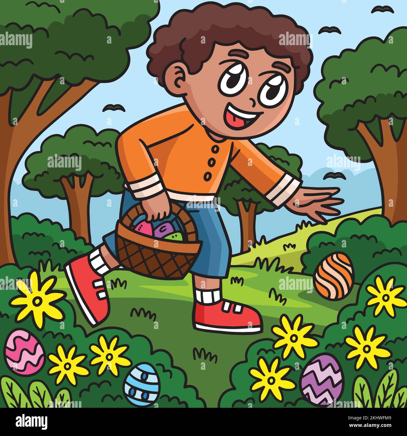 Boy Searching for Easter Egg Colored Cartoon Stock Vector Image & Art