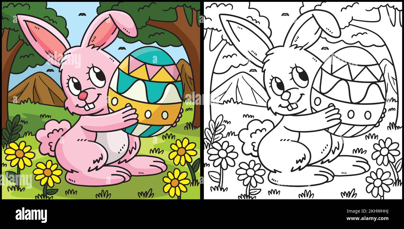Bunny Carrying Easter Egg Coloring Illustration Stock Vector Image ...